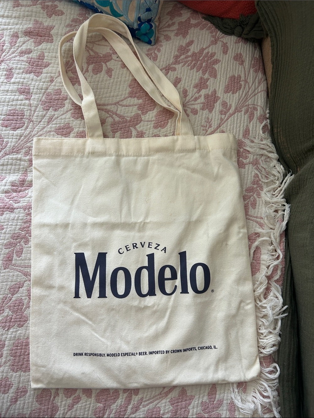 Modelo Cerveza Cream Canvas Tote with Navy Logo